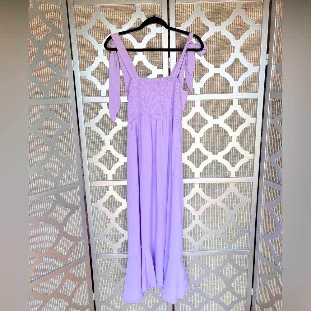Chic Lavender Midi Dress with Bow Straps - Picture 5 of 7